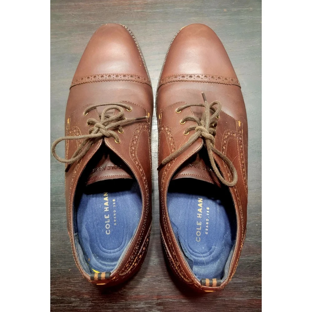 Cole Haan Grand 360 Men Brown Leather Cap Toe Oxford Lace Up Dress Shoe 9.5 M